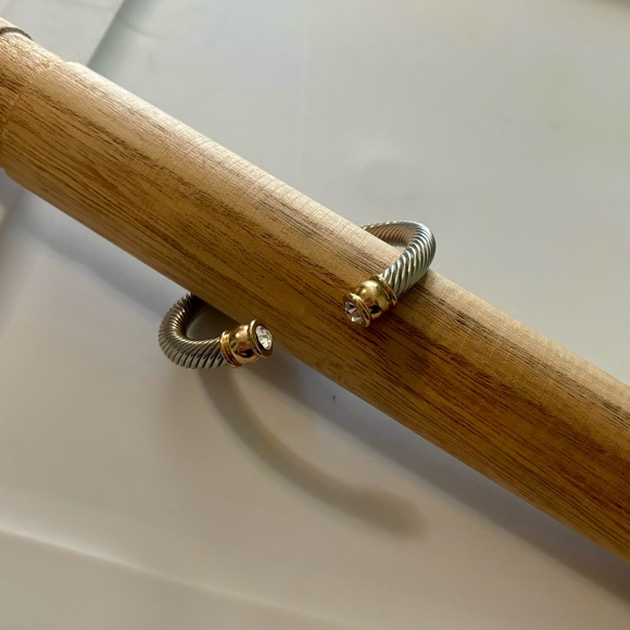 Silver Gold Bracelet Cuff Bangle Open Ended Diamond-Like Stones Formal Jewelry - Picture 6 of 10